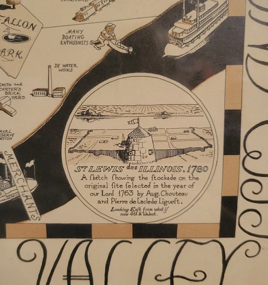 Vintage 1965 Charles Chuck Flachmann Pictorial Map Of St Louis Missouri Signed  - Image 2 of 4