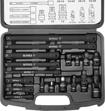 BILITOOLS 18pc Drive Tool Set, Cr-V Steel, Extensions, Adapters, U-Joints