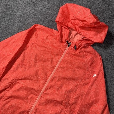 Asics Lightweight Hooded Jacket Windbreaker Womens Large Full Zip Athletic Run