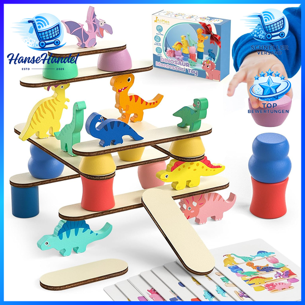 Montessori Dinosaurier Spielzeug Holz Bausteine Sortieren Stapeln Balancieren-image