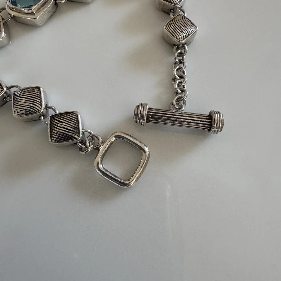 Brazalete Lori Bonn Plata Esterlina Topacio Azul Piedra Eslabón Palanca Tamaño 6-3/4" Foto 3 de 4