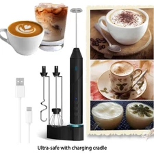 🔥Electric Milk Frother 3 Whisk Handheld Coffee Foam Mixer USB Rechargeable US