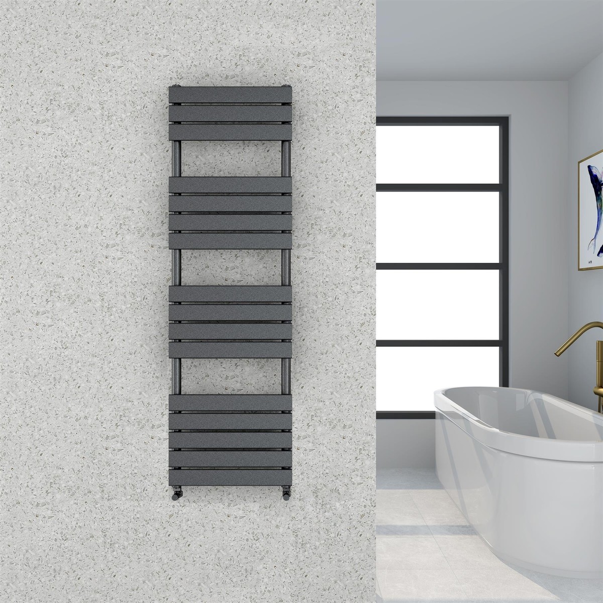 Designer Flat Panel Grey Heated Bathroom Modern Towel Rail