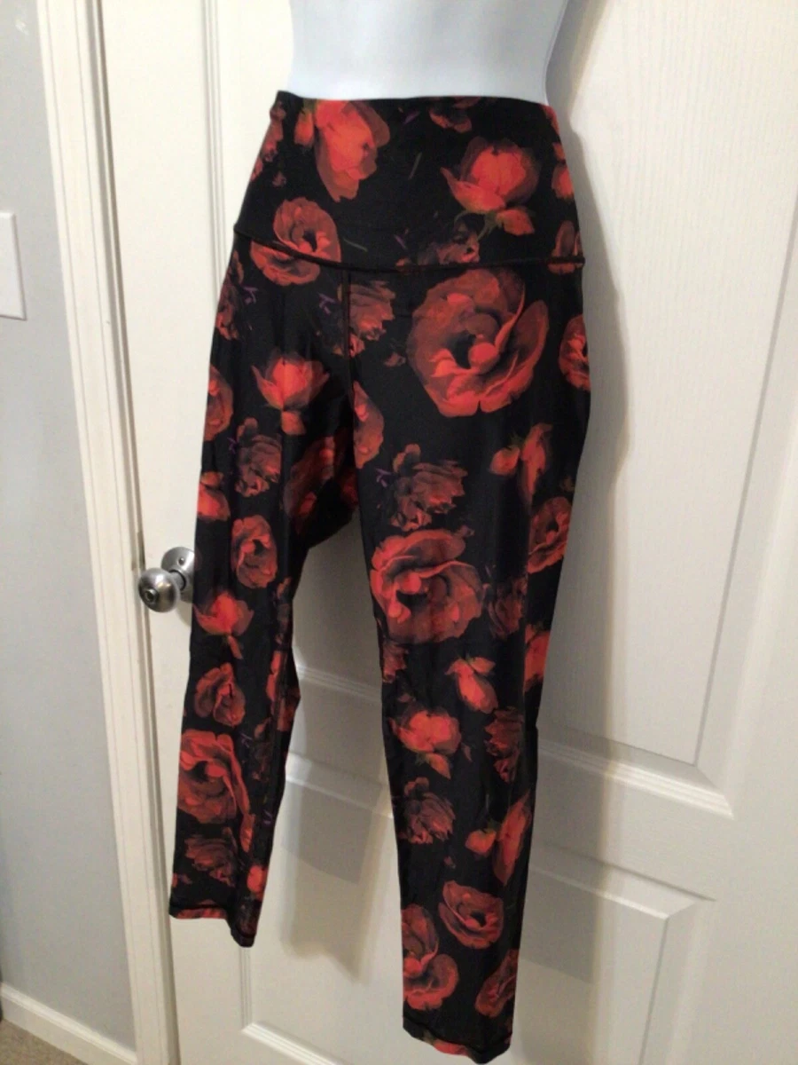 Black leggings online with red roses