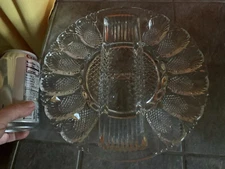 Vintage Glass DEVILED EGG & RELISH Platter Plate