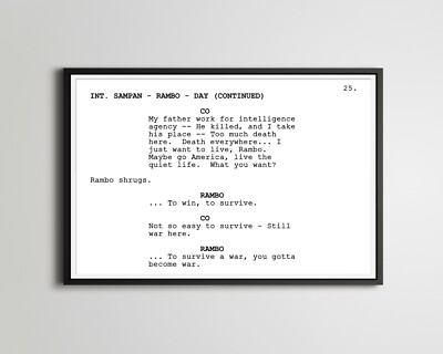 RAMBO Screenplay POSTER! (up to 24 x 36) - Minimalist - Movie - Film - Stallone