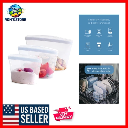 Eco-Friendly 3-Pack Silicone Reusable Food Storage Bags - Multi-Use & BPA Free