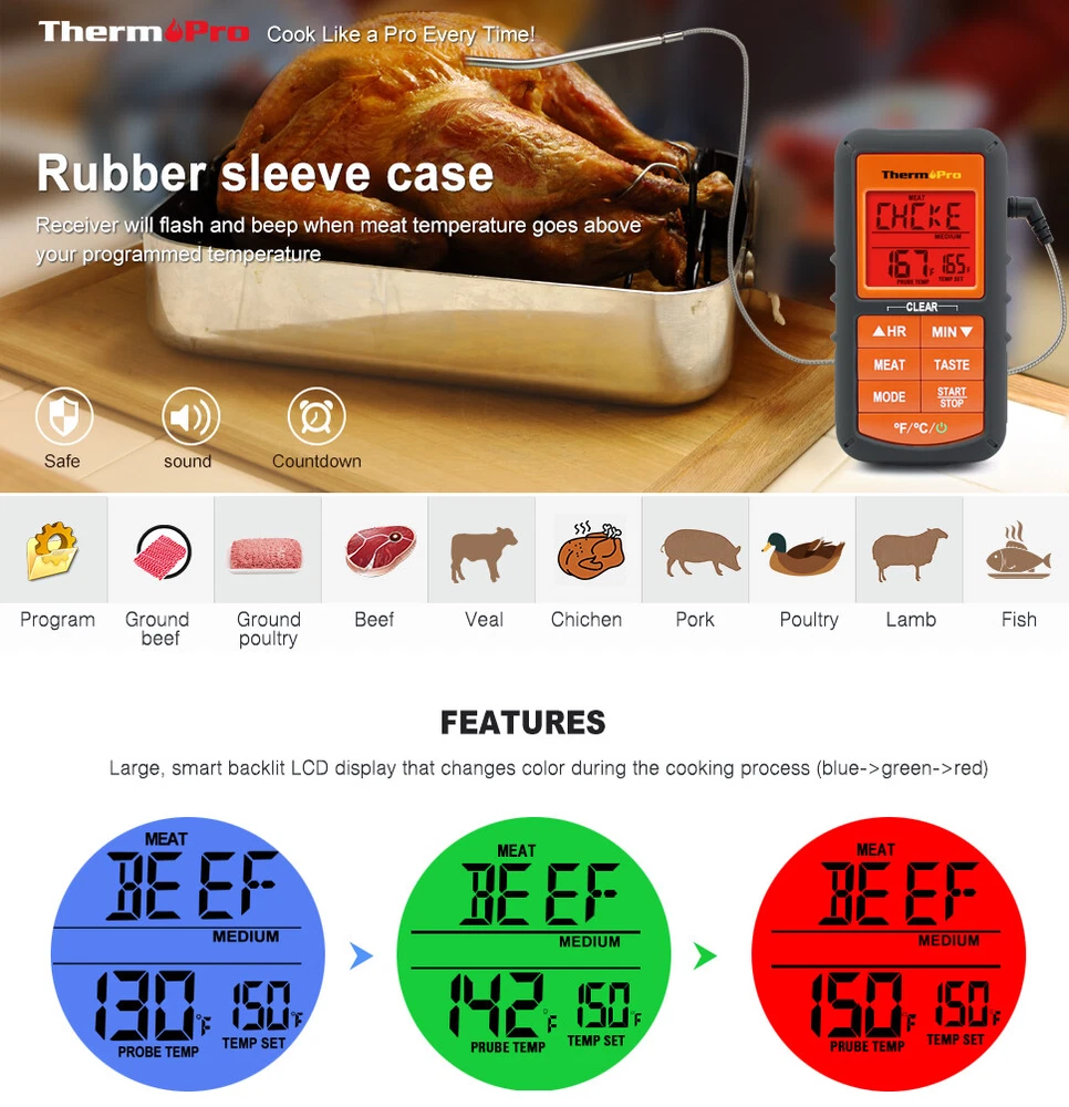 Meat Thermometer Digital with cableLCD Cooking Oven Grill Thermometer with Timer