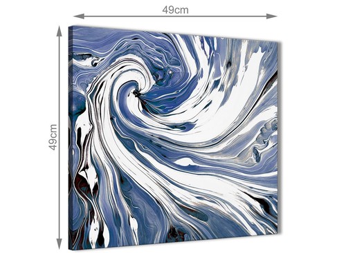 Indigo Blue White Swirls Modern Abstract Canvas Wall Art - 49cm Square - 1s352s - Picture 3 of 4