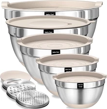 Umite Chef Mixing Bowls Set, 8PCS Stainless Steel with Airtight Lids & Grater