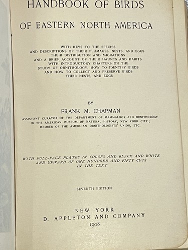 Handbuch der Vögel des östlichen Nordamerikas Frank M. Chapman 1908 siebte Auflage - Bild 9 von 10