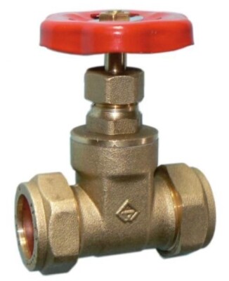 22 mm Messing Absperrschieber mit rotem Griff Kupfer x Kupfer Kompression Neu