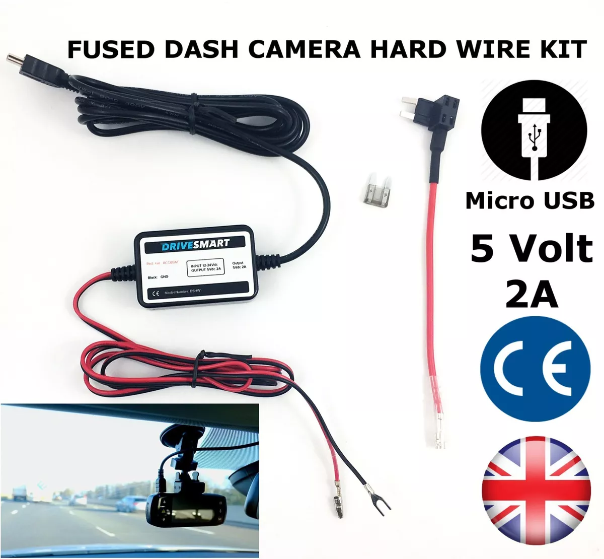 Dash Camera MICRO USB Car Hardwire Lead Hard Wire Kit Fits Garmin But NOT  55