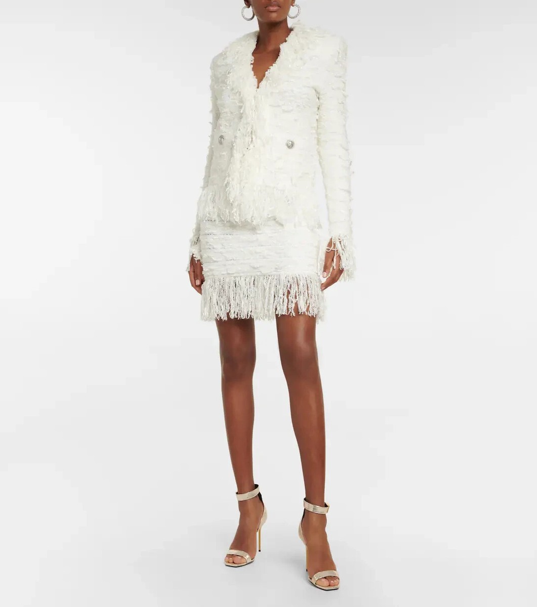 バルマン 'Fringed Tweed'ドレス ホワイト Balmain Fringed Tweed Jacket Size 34 (US 2) New With Tags