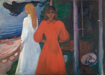 Red and White Edvard Munch 1899 Symbolist Expressionist Female Figures Dog Print