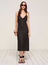 Reformation Mahalo Dress black Spaghetti strappy Strap sundress buttons tie