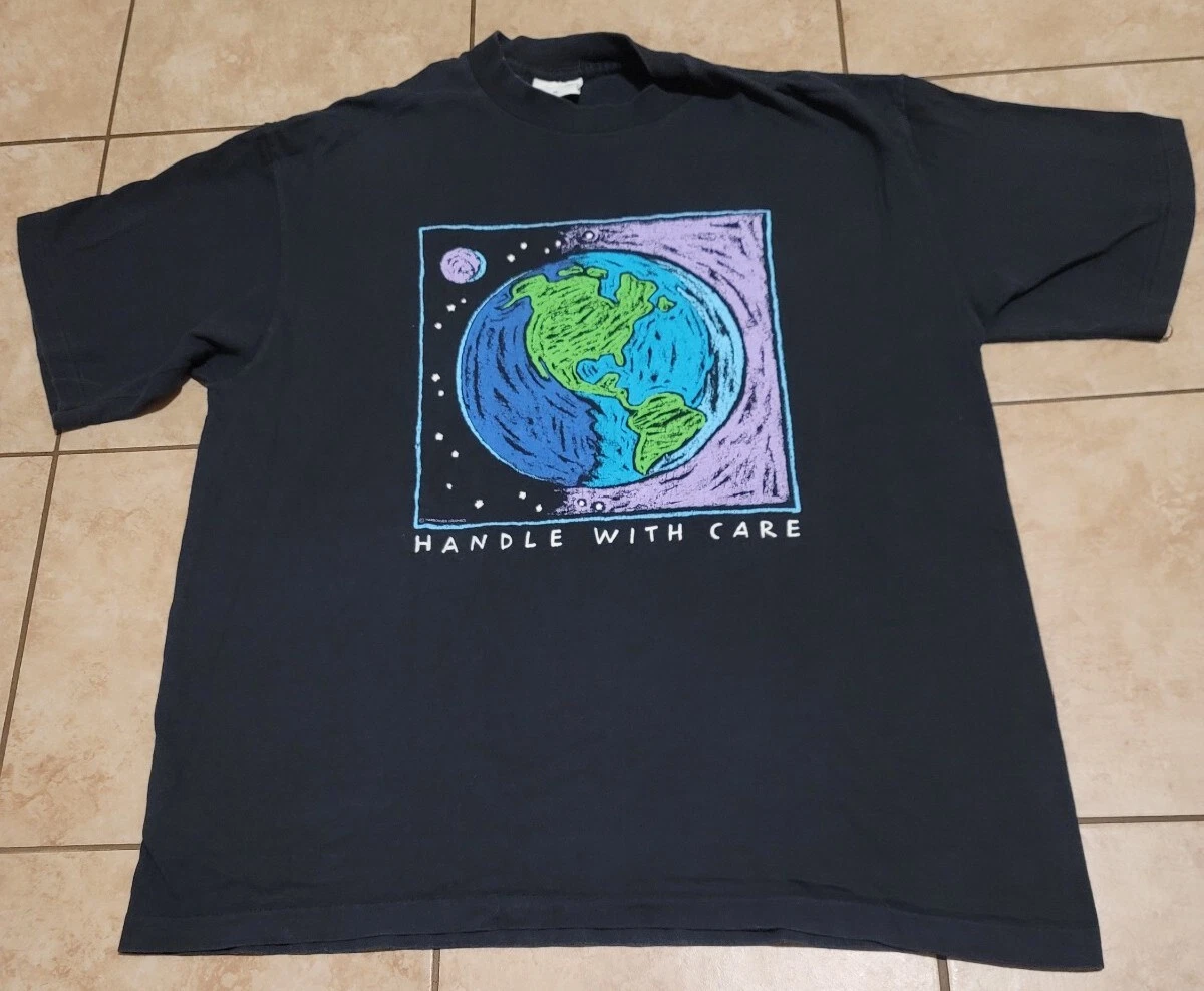 Vintage Planet Earth Handle With Care T Shirt XL 90s | eBay