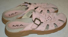 MIA Pink Leather Mules Buckle On Side Size US 8 M comfy shoes slide into them