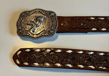 Nocona Kids Floral Embossed Bull Rider Buckle Lacing Belt N4436208, Size 26