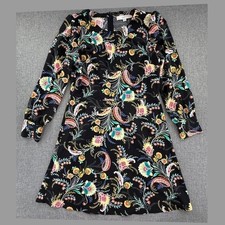 LOFT Midi Dress Long Sleeves Paisley Floral Print Petite 8 Round Neckline Zipper
