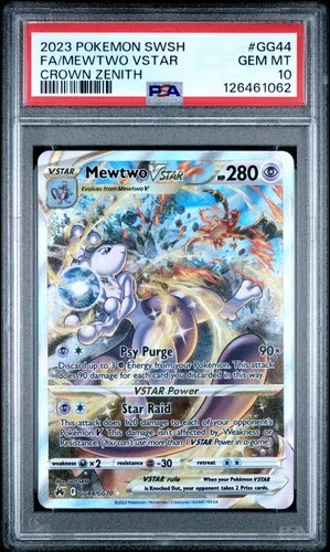 2023 POKEMON SWORD & SHIELD CROWN ZENITH #GG44 FULL ART/MEWTWO VSTAR PSA 10