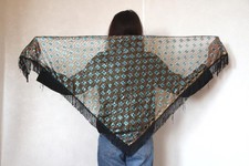 Piano fringe shawl Vintage sparkly shawl with gold metallic accents Boho Wedding