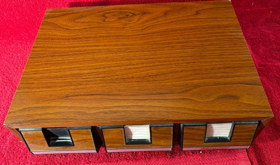 42 Cassette Tape 3 Drawer Add n Stac Storage Cabinet Case Organizer 12x16” Wood - Image 2 of 4