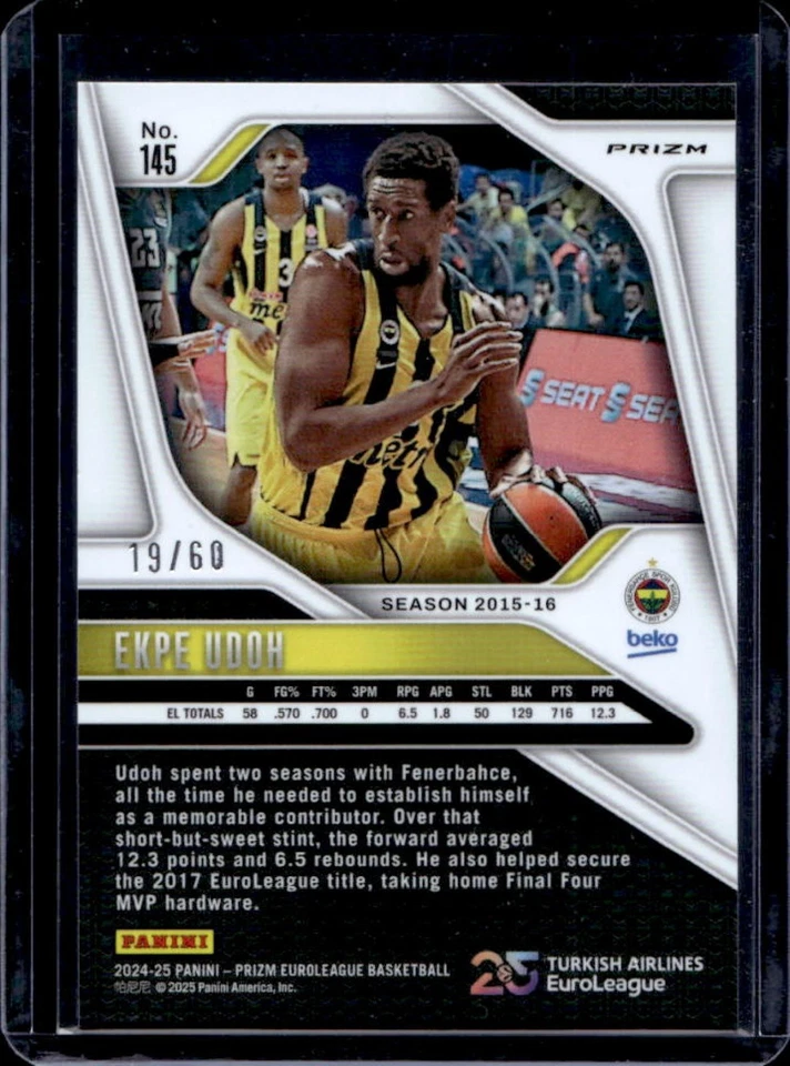 2024-25 Prizm Euroleague Ekpe Udoh Orange Wave Prizm #19/60 - Image 2 of 2