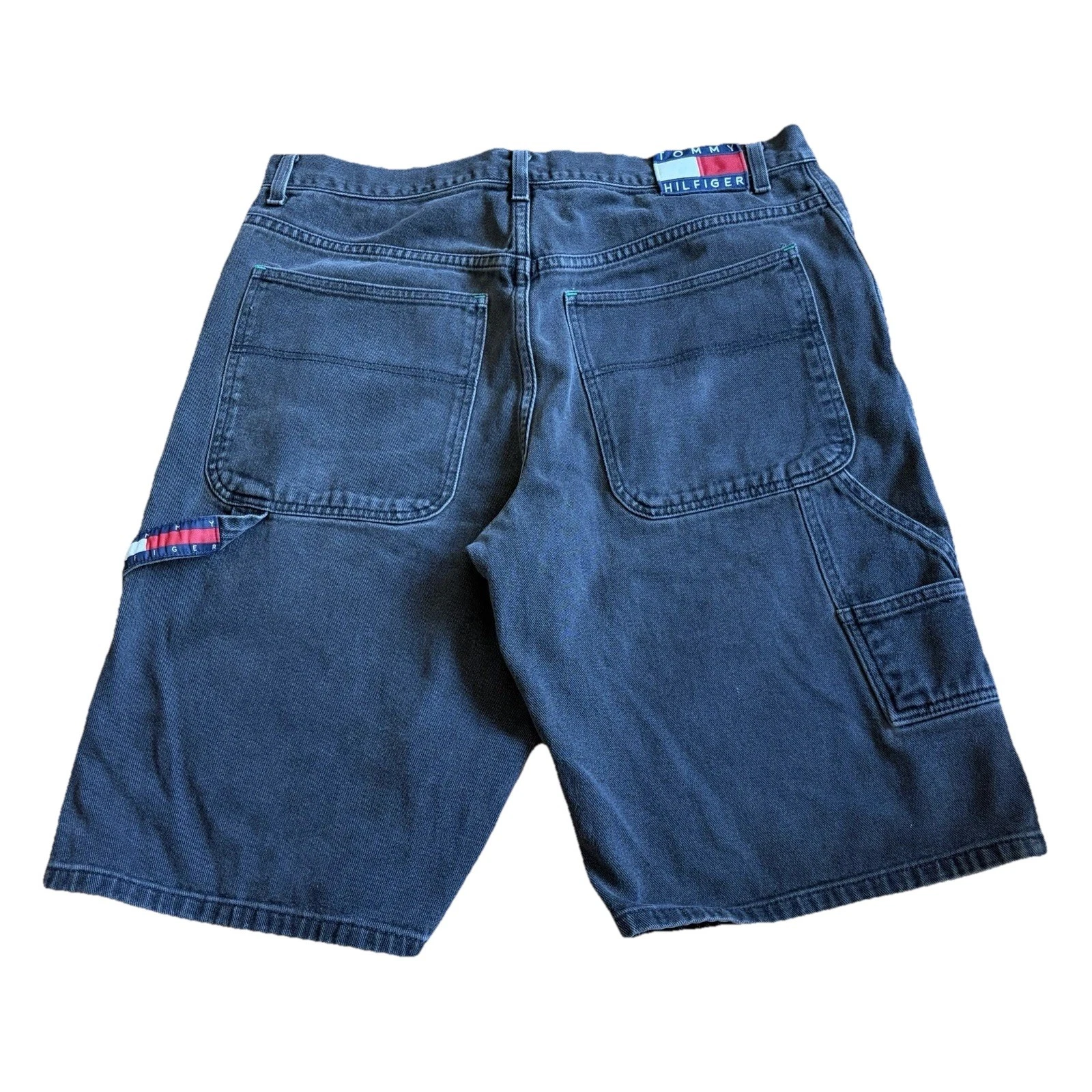 Vintage Y2K Tommy Hilfiger Black Denim Carpenter Skater Jorts Size 36