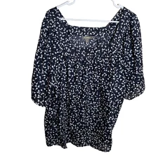 Style & Co Blouse Women's 3X Blue Square Neck Short Sleeve Printed Casual Top