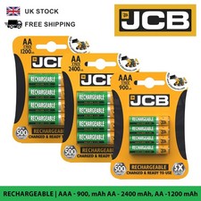 New JCB Rechargeable Batteries AA AAA NiMH Pre Charged 1200 900mah Long Life UK