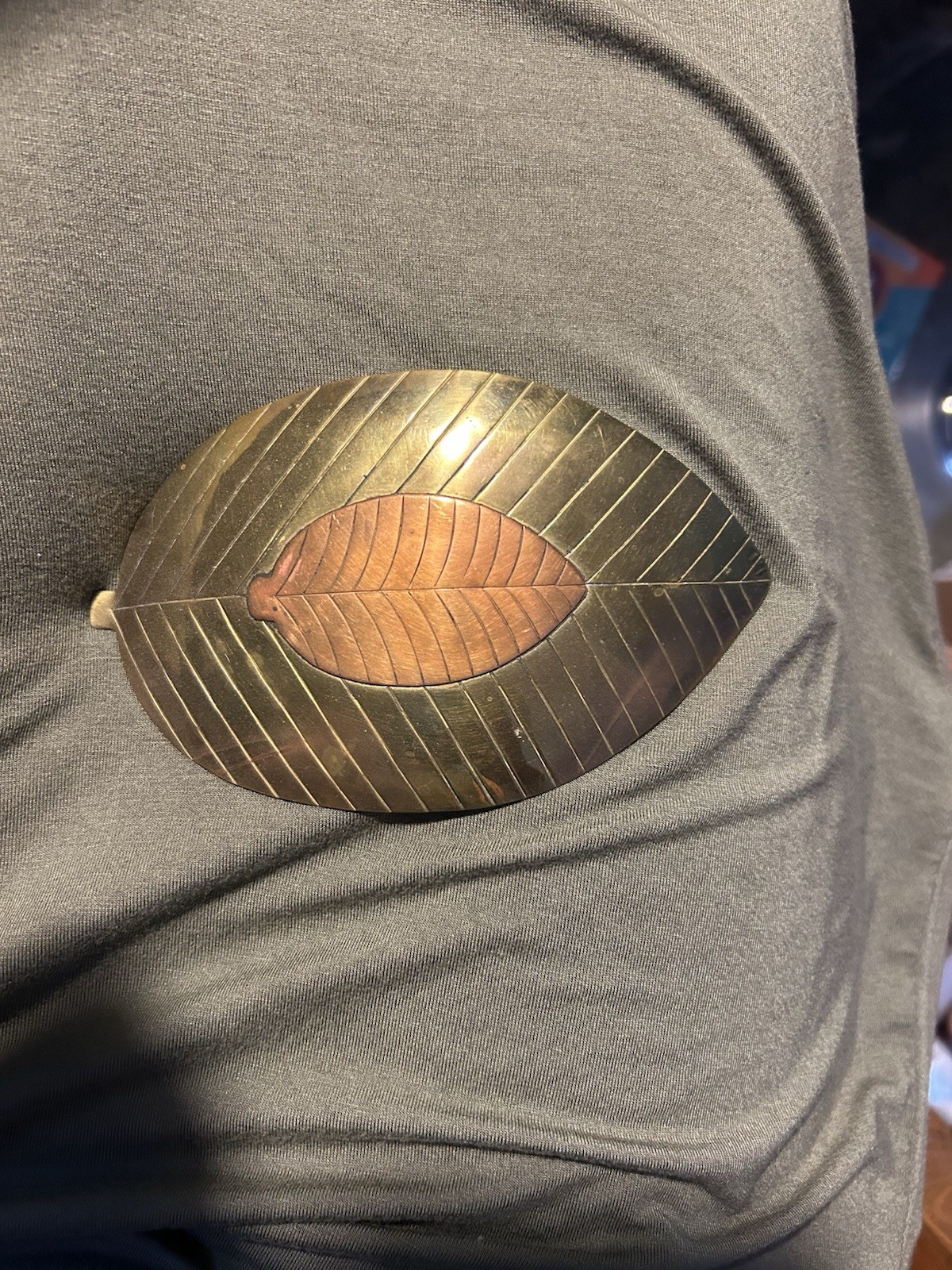 Vintage Solid Brass and Copper Large Leaf-Shaped … - image 5