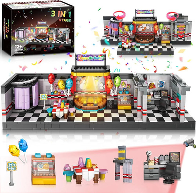 #ad TokMoc Five Nights FNAF Pizza Security Room Stage Building Block Set 1388p 66039 $44.95