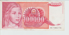 Foreign currency Yugoslavia 100,000 Dinara 1989 Banknote Circulated