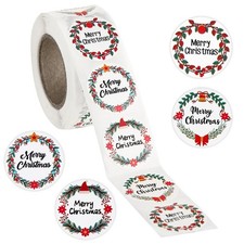 500 Pcs Merry Christmas Stickers for Envelopes, 1.5 Inch Circle in, Red