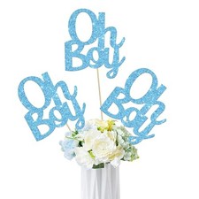 12pcs Oh Boy Centerpiece Sticks LUCKYQUBE Blue Glitter it's a Boy Gender