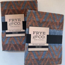 2 Frye And Company Euro Sham Blue And Orange /Copper 26”X 26” Southwest Western