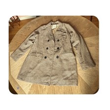 Avec Les Filles Womens Longline Oversized Blazer Plaid Double Breasted Brown S