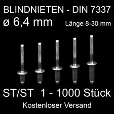 Blindnieten ST/ST 6,4mm Flachrundkopf Länge 10-30 mm DIN7337 Nieten verzinkt