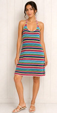 Vintage Tommy Hilfiger women's knit crochet striped halter dress size M
