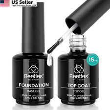 Beetles 2 Pcs 15ml No Wipe Gel Top Coat and Base Coat Set Shine Finish Long Gel