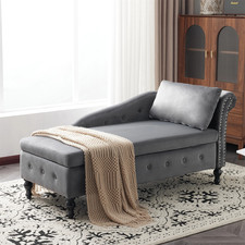 Upholstered Lounge Sofa with Armrest Chaise Lounge Sofa with Storage and Pillow