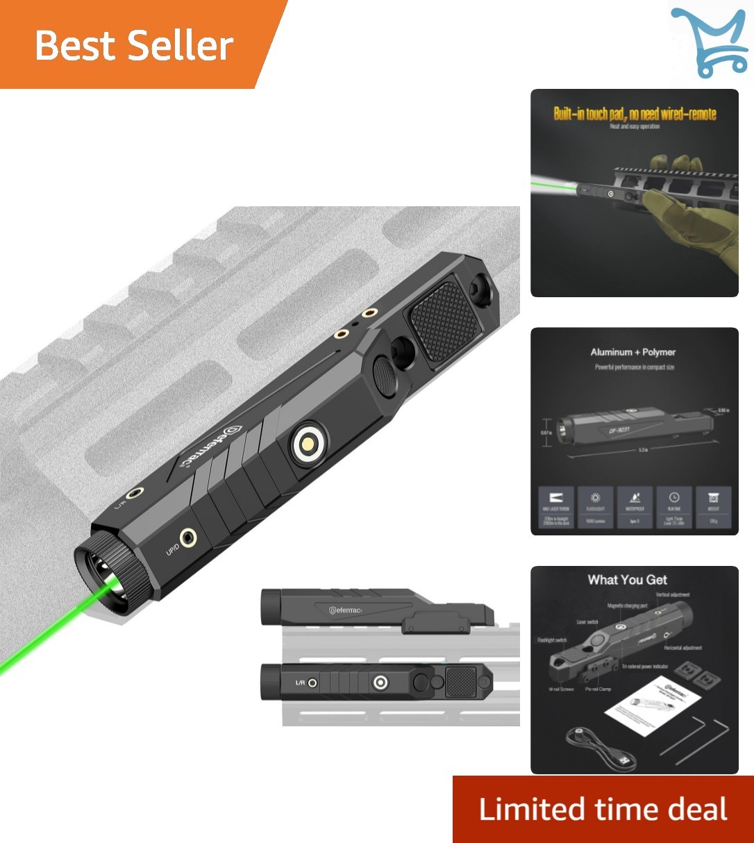 Tactical Laser Flashlight Combo 1600 Lumens Green M-Lok Picatinny