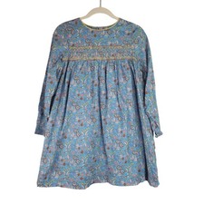 Mini Boden Blue Floral Long Sleeve Smocked Cottage Core Girls Dress 11-12Y