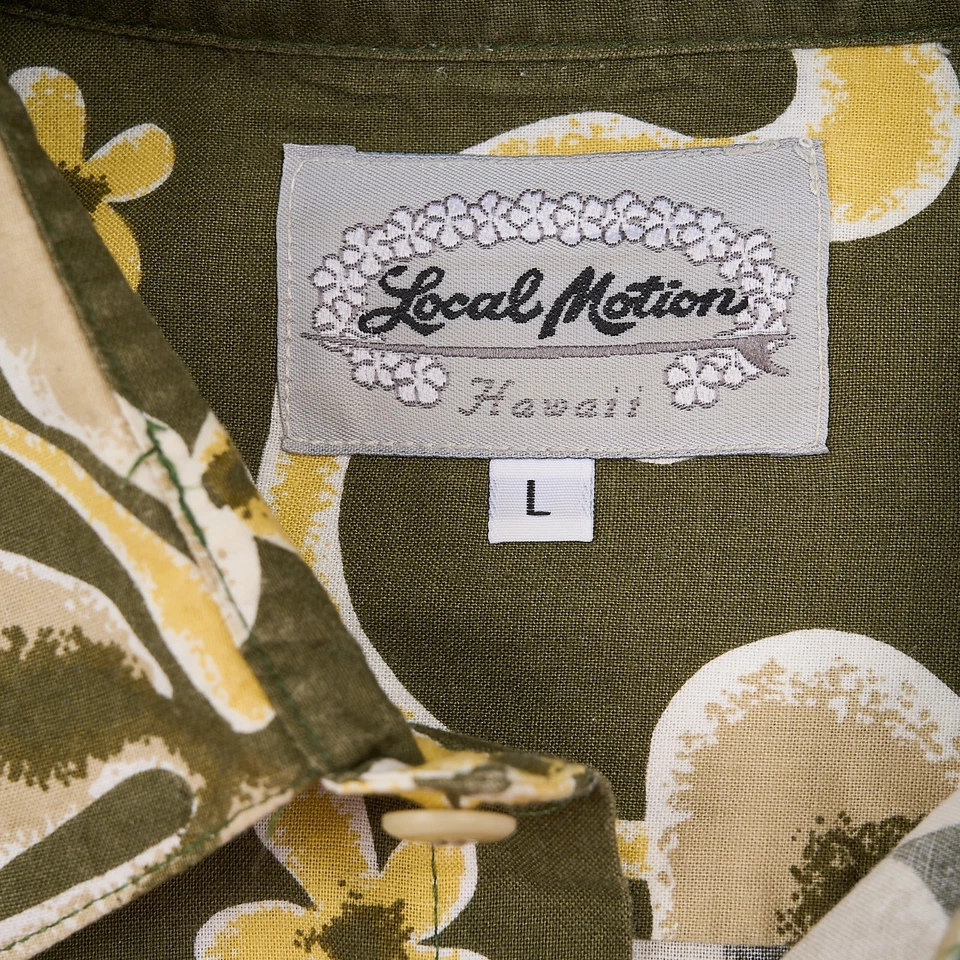 Vintage Local Motion Hawaiian Shirt L Green Floral Cotton Surf 80s Button Front - Image 4 of 4