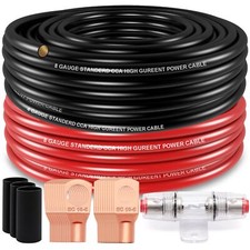 50FT 8 Gauge Wire 25ft Each- Black/Red Copper Clad Aluminum CAA- with 8ga lug...
