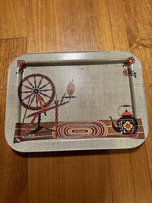 Vintage 1970's Folding Metal TV Lap Tray, Spinning Wheel, 17 x 13 in