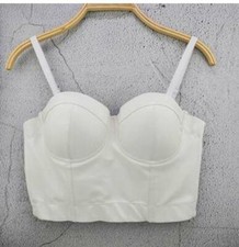 Lady Faux Leather Tank Bustier Bra Bralette Corset Crop Tops Spaghetti Straps