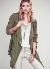Free People Drippy linen Jacket Olive Green M Bohemian Hipster Jacket Cardigan