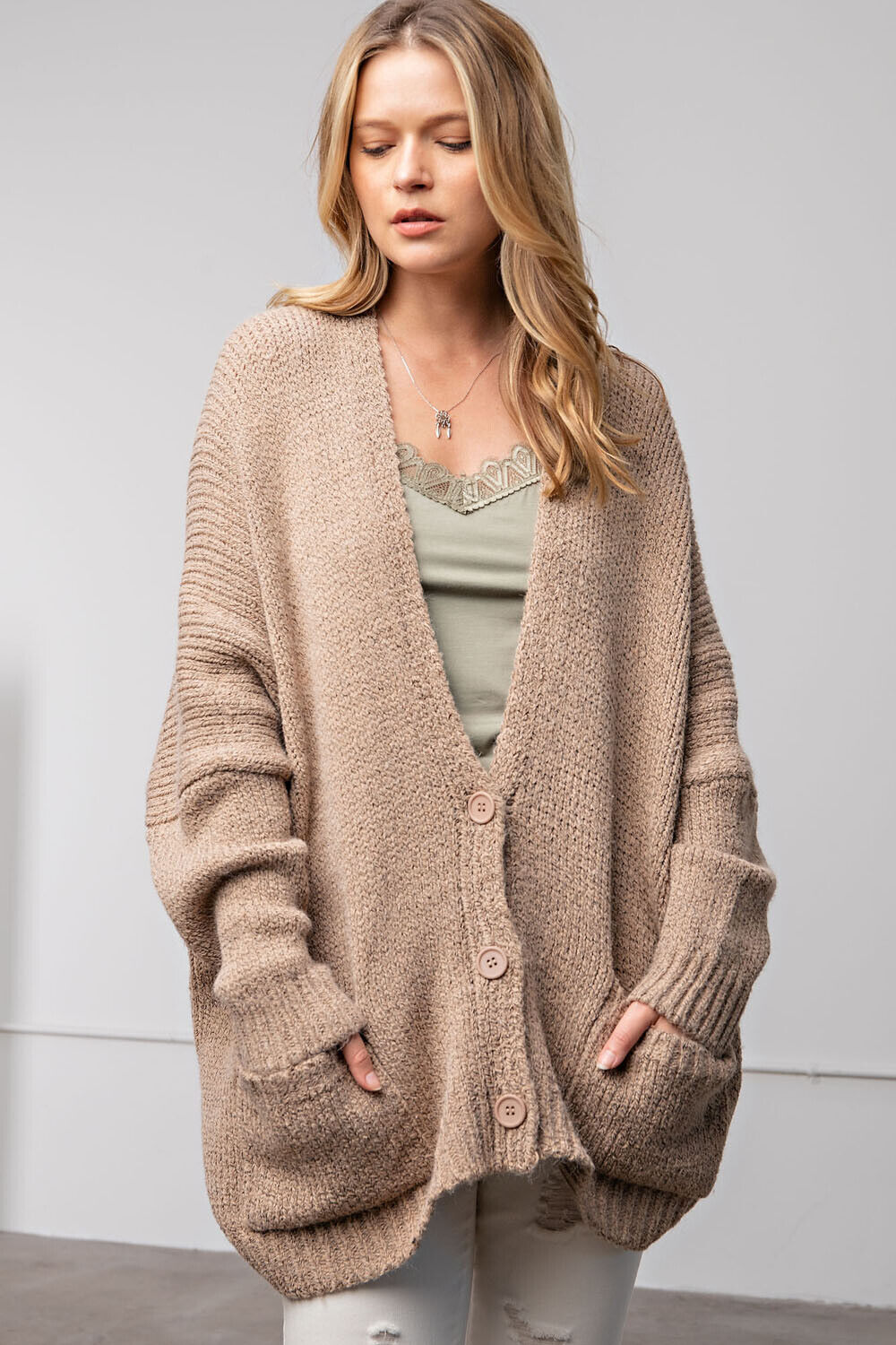 Cardigan Knit Tan Easel ET21418 Khaki | New Soft Sweater Oversized Slouchy eBay S-L